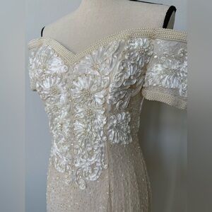 Vintage Wedding Gown - Ivory Embellished Off Shoulder